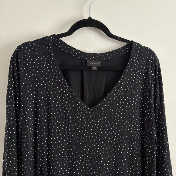 J. Jill Women Plus SZ 2X Black Polka Dot Stretch V-Neck 3/4 Sleeve Pullover Top - Picture 4 of 10